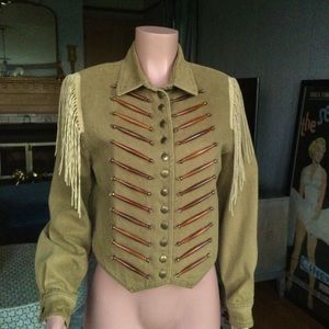 Double D Ranchwear Vintage Beaded Fringe Denim Jacket M